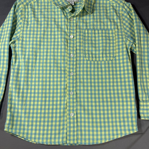 Free Assembly Shirt Boys 8 Blue Yellow Gingham Button Front Long Sleeve Cotton - Picture 3 of 11